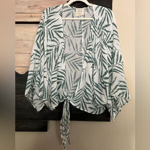 Style Rack Tropical Palm Leaf Print Tie-Front Kimono Top